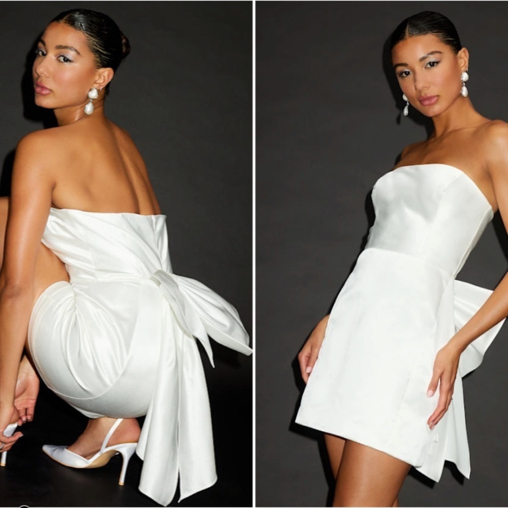 LULUS Bridal Bachelorette Engagement Bridal Shower Sexy Satin Strapless Mini - Picture 6 of 6